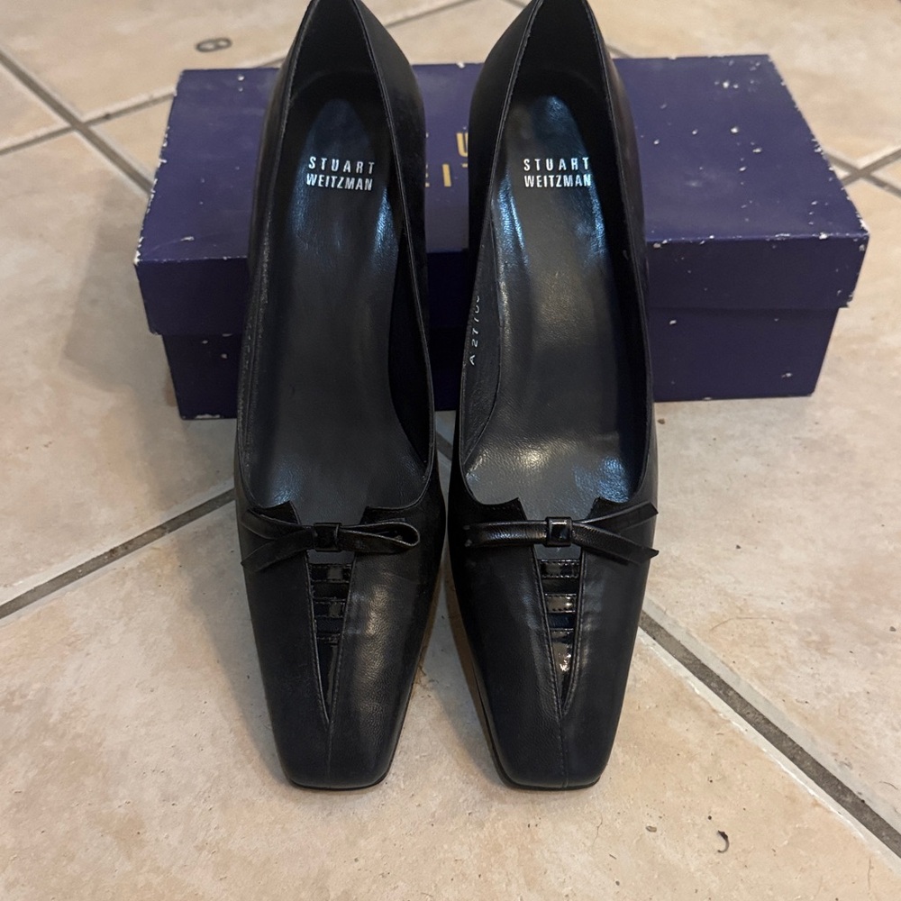Stuart Weitzman Black Square-Toe Pumps